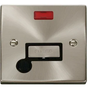 Click Scolmore Victorian Satin Chrome Black Insert 13A Ingot Fused Connection Unit With Neon & Optional Flex Outlet