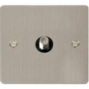 Click Scolmore Socket Satellite Single Stainless Steel Black Insert