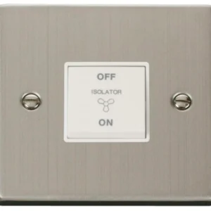Click Scolmore Switch Fan Isolator 3P 10A Stainless Steel White Insert Victorian