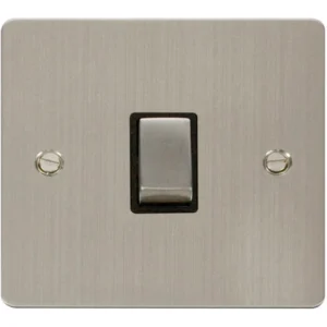 Click Scolmore Stainless Steel Black Insert 20A Ingot Double Pole Plate Switch