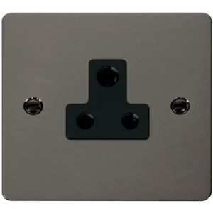 Click Scolmore Socket 1 Gang UnSwitched Round Pin 5A Black Nickel Black Insert