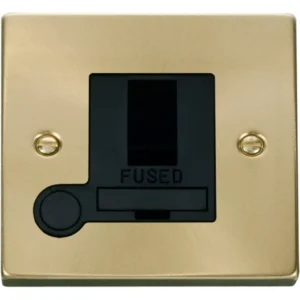 Click Scolmore Connection Unit Switched Flex Outlet 13A Sat Brass Black Insert Victo