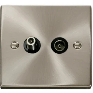 Click Scolmore Victorian Satin Chrome Black Insert Non-Isolated Satellite & Non-Isolated Coaxial Outlet