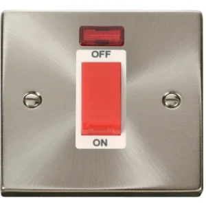Click Scolmore Cooker Control Switch 1 Gang Neon 45A Satin Chrome White Insert Victorian