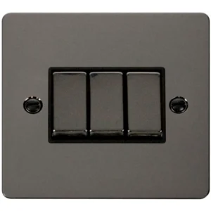 Click Scolmore Plate Switch 3 Gang 2 Way 10A Black Nickel Black Insert