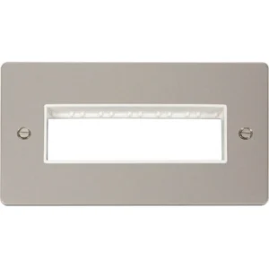 Click Scolmore Front Plate 2 Gang 6 Aperture In Line Pearl Nickel White Insert