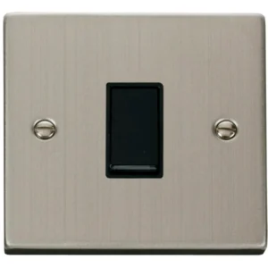 Click Scolmore Plate Switch 1 Gang Intermediate 10A Stainless Steel Black Insert Victorian