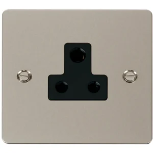 Click Scolmore Socket 1 Gang UnSwitched Round Pin 5A Pearl Nickel Black Insert