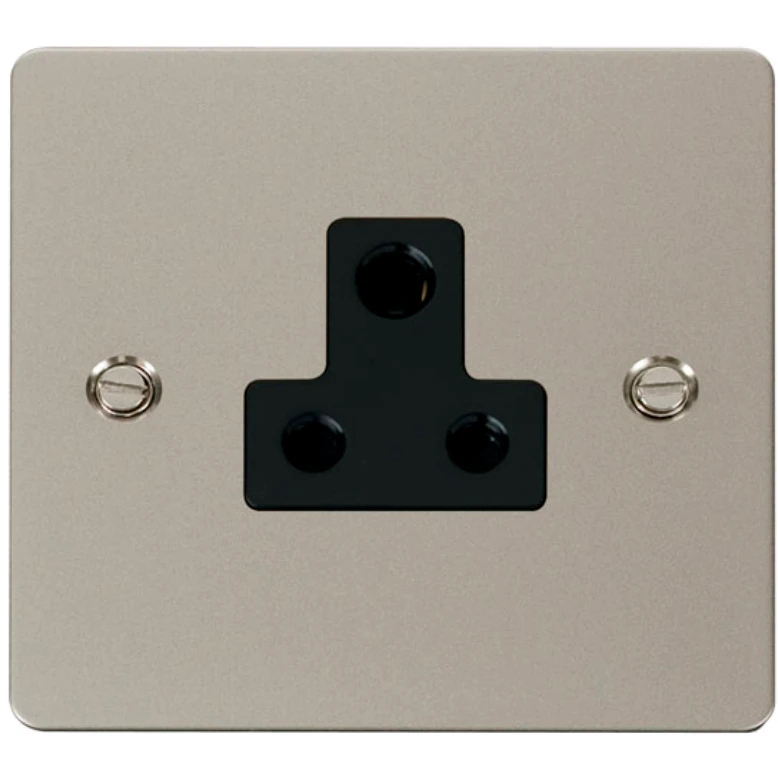 Click Scolmore Socket 1 Gang UnSwitched Round Pin 5A Pearl Nickel Black Insert