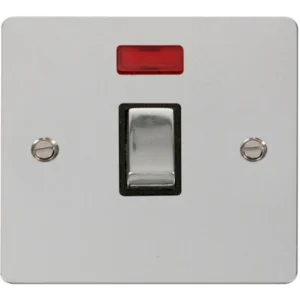 Click Scolmore Switch DP Neon 20A Polished Chrome Black Insert