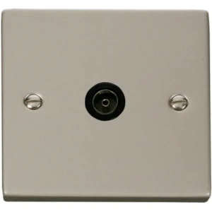 Click Scolmore Socket Coaxial Single Pearl Nickel Black Insert Victorian