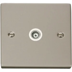 Click Scolmore Socket Coaxial Single Isolated Pearl Nickel White Insert Victorian