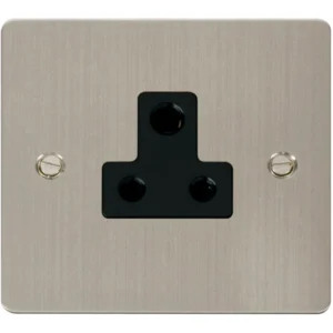 Click Scolmore Socket 1 Gang UnSwitched Round Pin 5A Stainless Steel Black Insert