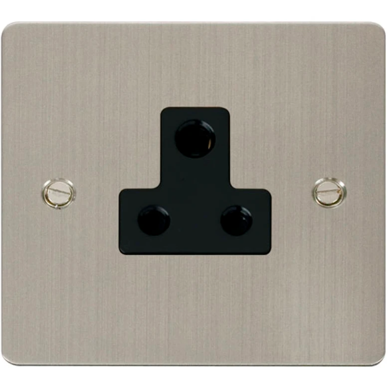 Click Scolmore Socket 1 Gang UnSwitched Round Pin 5A Stainless Steel Black Insert - Image 2