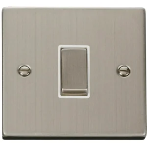 Click Scolmore Plate Switch 1 Gang Intermediate 10A Stainless Steel White Insert Victorian