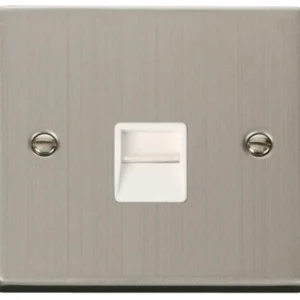 Click Scolmore Socket Tel Secondary Single Stainless Steel White Insert Victorian