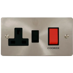Click Scolmore Cooker Control Unit 13A Socket 45A Brushed Stainless Black Insert