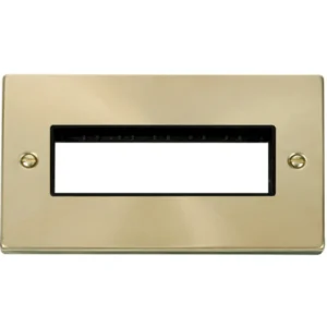 Click Scolmore Victorian Satin Brass Black Insert 2 Gang MiniGrid Unfurnished Plate 6 In-Line Apertures