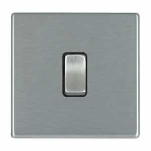 Hamilton Switch Rocker 1 Gang 2 Way 10A 86X86mm Satin Steel Black Insert