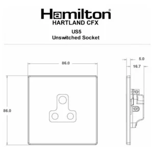 Hamilton Socket 1 Gang Unswitched 5A 86X86mm Antique Brass Black Insert