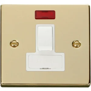 Click Scolmore Victorian Polished Brass White Insert 13A Double Pole Switched Fused Connection Unit With Neon
