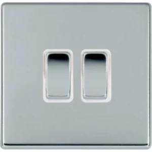Hamilton Switch Rocker 2 Gang 2 Way 10A 86X86mm Bright Chrome White Insert