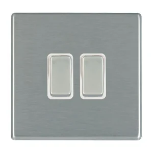 Hamilton Switch Rocker 2 Gang 2 Way 10A 86X86mm Satin Steel White Insert