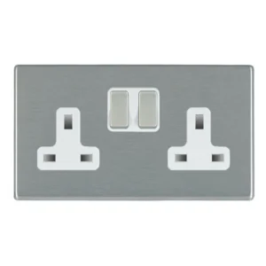 Hamilton Socket 2 Gang Switched 13A 146 x 86mm Satin Steel White Insert