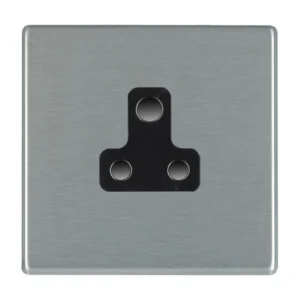 Hamilton Socket 1 Gang Unswitched 5A 86 x 86mm Satin Steel Black Insert
