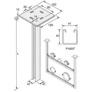 Unistrut Vertical Support 41X1000mm Hot Dipped Galvanised