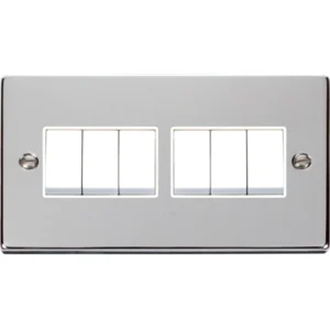 Click Scolmore Plate Switch 6 Gang 2 Way 10A Polished Chrome White Insert Victorian