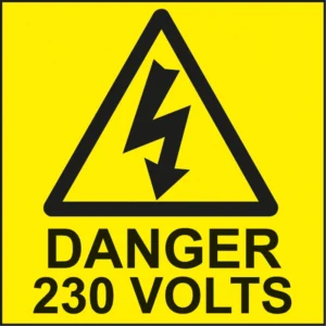 Easyfix Warning Label 'DANGER 230V' Self Adhesive 50 x 50mm Rigid Plastic (Pack=5)