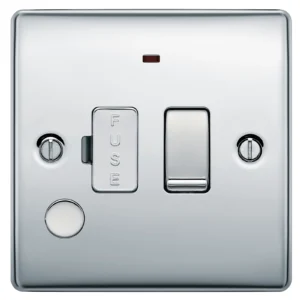 Newlec Connection Unit Switched Decorative Raised Edge 13A Polished Chrome with LED+Flex-Outlet