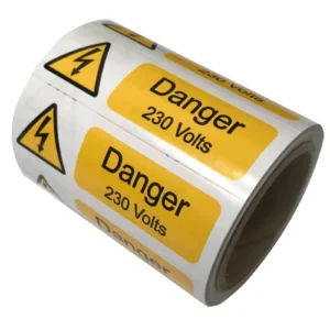 Industrial Signs Danger 230 Volts S/A Vinyl on a Roll 75 x 25mm