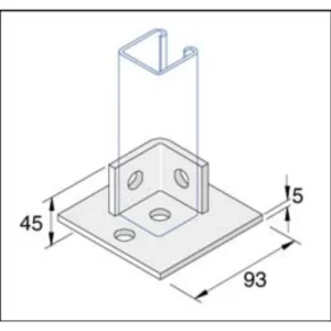 Unistrut Baseplate 2 Hole 90° Bracket For 1 100X45mm Steel Hot Dipped Galvanised