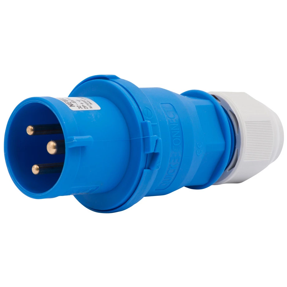 Newlec Industrial Power Plug Male Screwless 2P+E 32A 230V IP44 Blue - Image 2