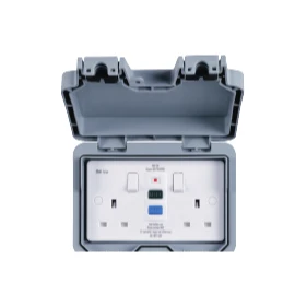 Newlec Weatherproof Ip66 2 Gang Double Pole 13A Rcd Protected Socket Outlet