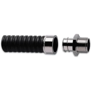 Newlec 20mm Flexible Conduit Gland Straight Swivel IP54 PVC Coated Steel C/W Locknut [Pack=10]