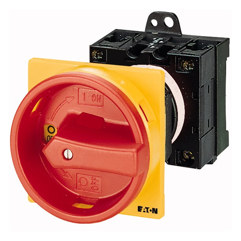 Eaton Main switch T0 20 A rear mounting 2 contact unit(s) 3 pole Emergency switching off function With red rotary handle and yellow locking ring Lockable in t - Image 2