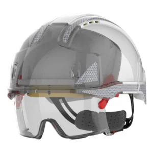 JSP 2F2B Eurovia Safety White/Smoke Evo Vistalens Safety Helmet With Integrated Eyewear And Cr4