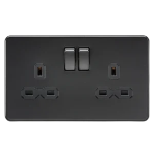 Knightsbridge MLA Screwless 13A 2G DP switched socket - matt black with black insert
