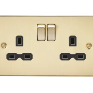 Knightsbridge MLA Flat plate 13A 2G DP switched socket - brushed brass with black insert