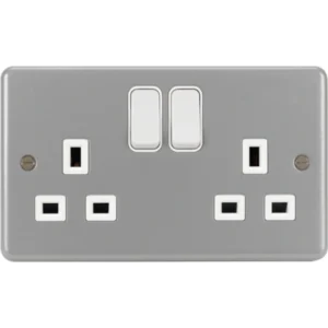Hager Socket 2 Gang DP Switched Backbox 13A Grey Metalclad W/O Ko