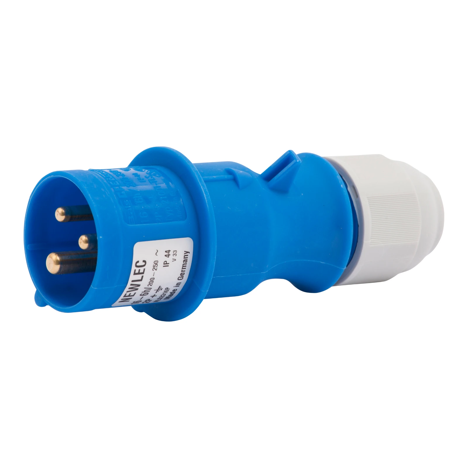 Newlec Industrial Power Plug Male Screw 2P+E 16A 230V IP44 Blue