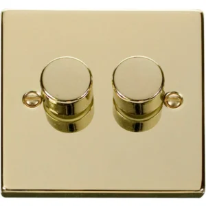 Click Scolmore Dimmer Switch 2 Gang 2 Way 2X400W Polished Brass Black&White Gaske