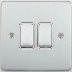 Schneider Electric Ultimate Low Profile Plate Switch 2-Gang 2-Way 16A 230VAC White Insert Brushed Chrome