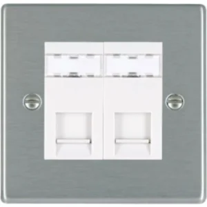Hamilton Socket 2 Gang RJ45 Outlet 88X88mm Satin Steel White Insert