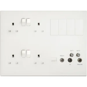 Deta Media Plate 2 x 2 Gang Switched Socket 13A White Quadplexer+4 Blank Mods