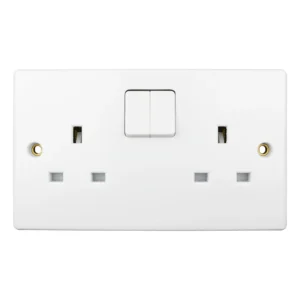 Schneider Electric Socket 2 Gang Switched SP 13A Slimline Curved Edge White