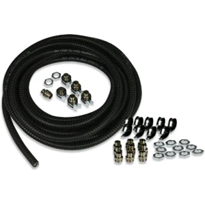 Newlec 20mm Flexible Conduit Kit 10m IP54 PVC Coated Black C/W Straight Glands+Locknuts
